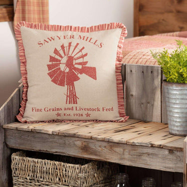 Sawyer Mill Charcoal Windmill Pillow Blue, Charcoal, Red - The Fox Decor